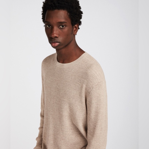 AllSaints Mens Tylinn Crew Waffle Knit Sweater XS New With Tags Taupe - Picture 2 of 7